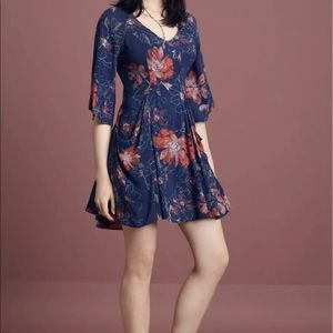 Free People 4 navy floral mini swing dress POCKETS! Lined babydoll v neck